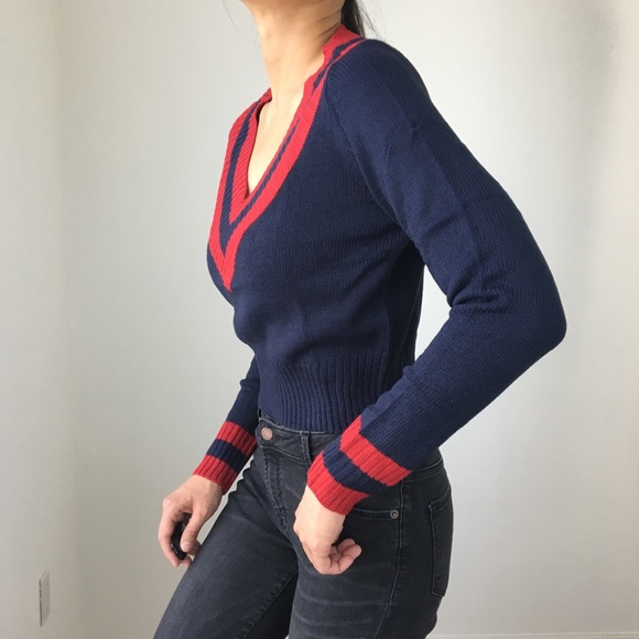 ANNICKA V NECK VARSITY PULLOVER TOP - Picture 5 of 8